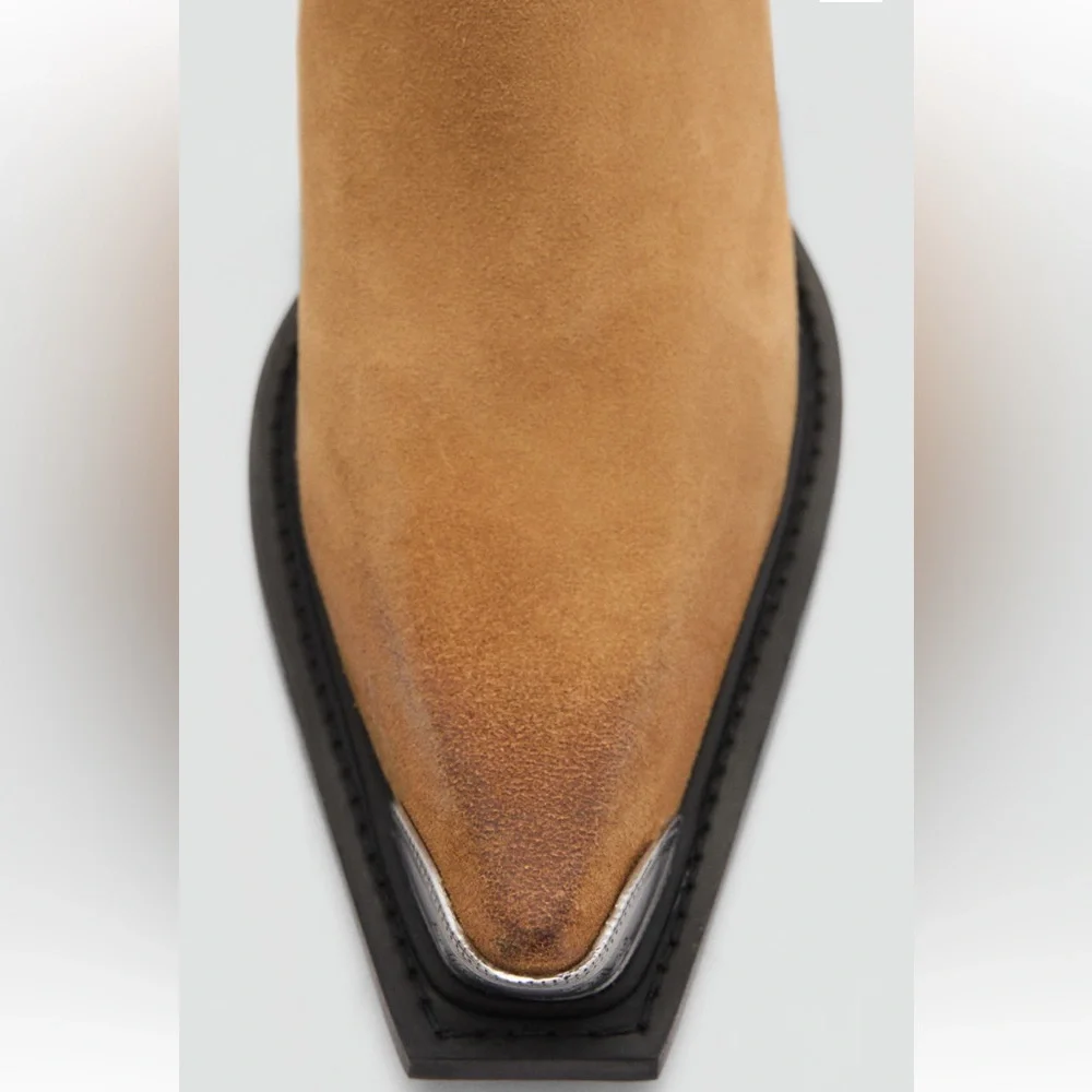 NWT MNG Metallic Pointed Toe Western Leather Ankle Boots (Size EU 36. US 6)